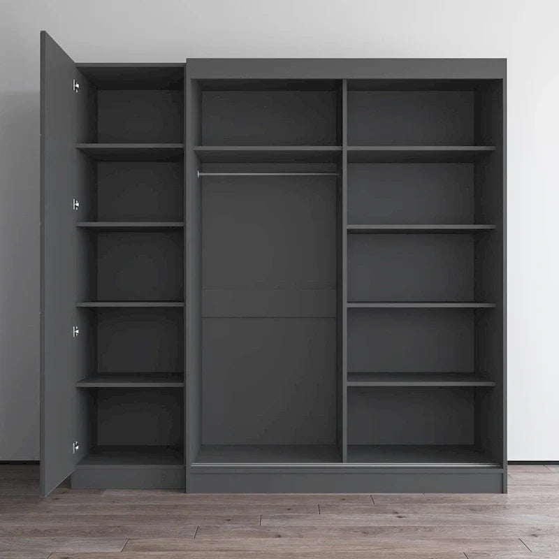Armadio a 2 ante con specchio, frontale in vetro, 2 persone (grigio/nero/bianco)