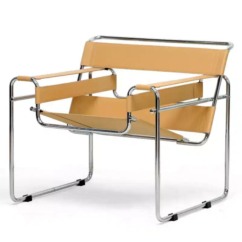 Baxton Studio Jericho Poltrona accent in pelle mid-century moderna marrone chiaro: finitura cromata, piedini antigraffio, completamente assemblata