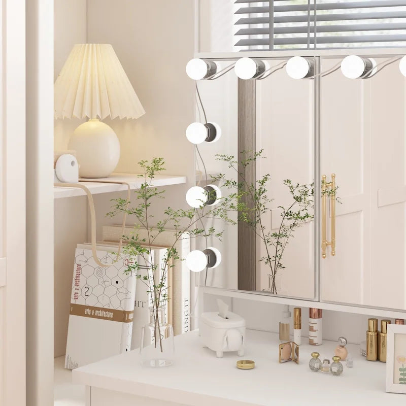Lussuosa Toeletta da Trucco a LED con 9 Cassetti Elegante Postazione Trucco