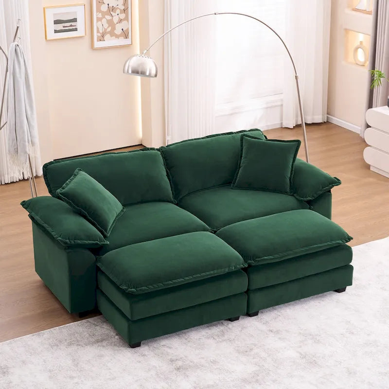 Divano a 2 posti con 2 cuscini, 2 guanciali e 2 pouf, divano confortevole - Divano profondo da soggiorno, divano modulare