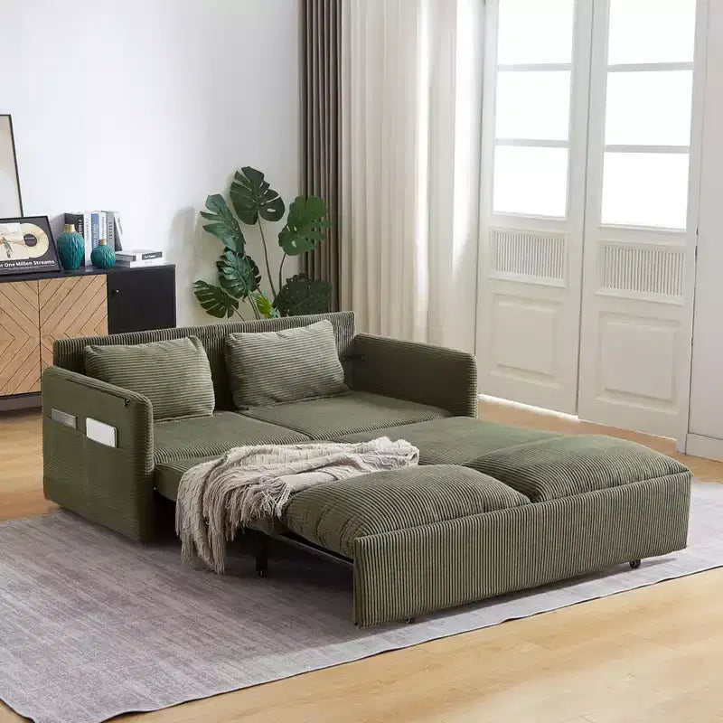 Divano Letto Convertibile in Velluto a Coste 3-in-1 con Letto Estraibile 64.5