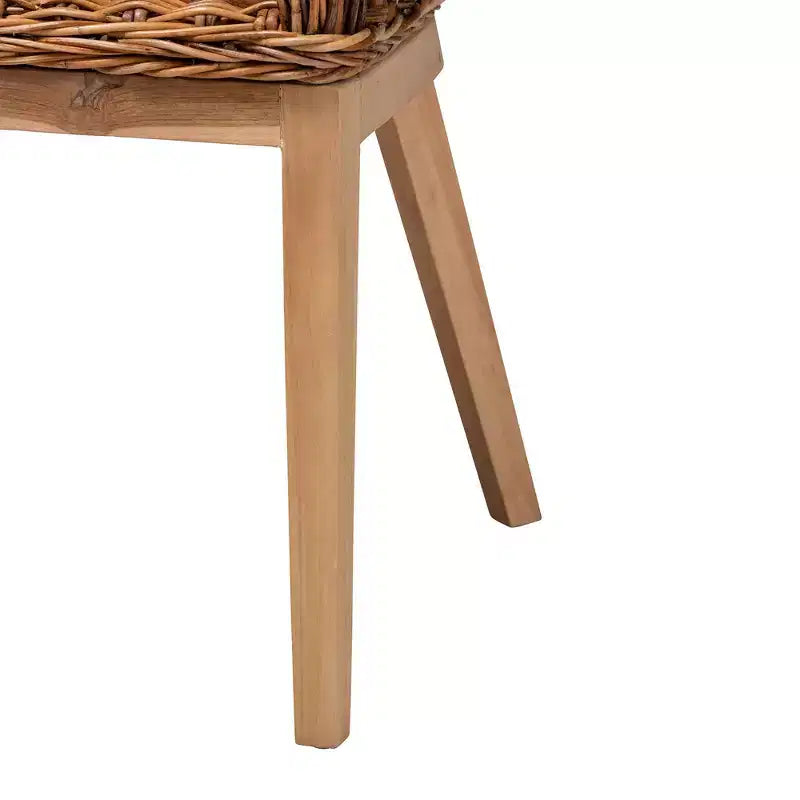 bali & pari Mario Set di 2 sedie da pranzo in legno di teak con finitura marrone naturale e rattan, stile bohémien moderno