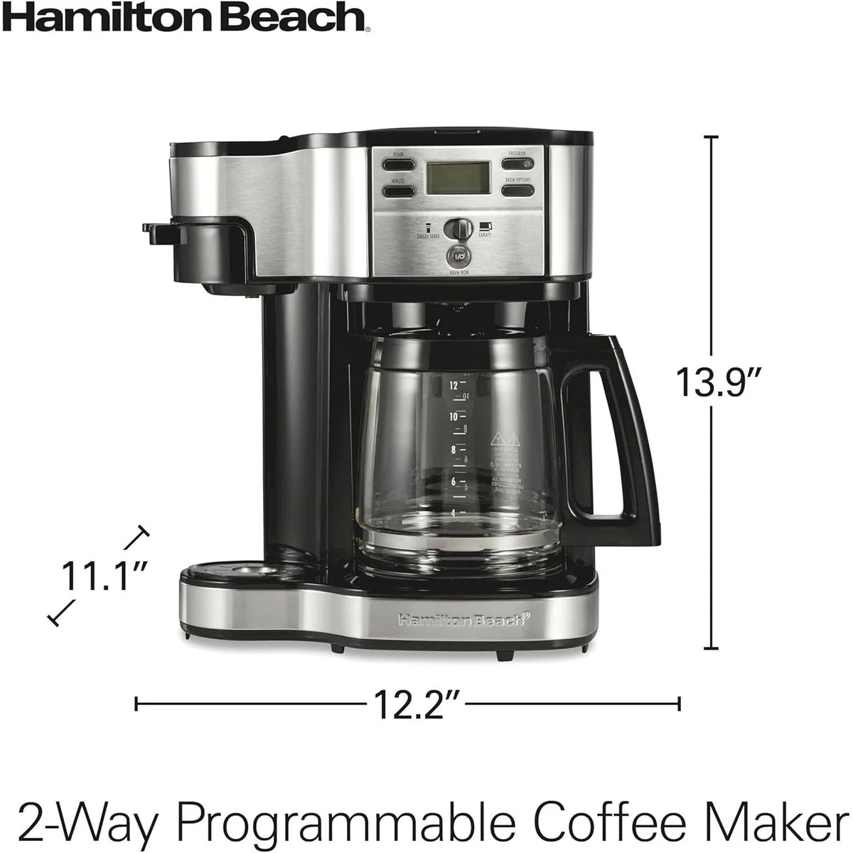 Caffettiera 2 in 1 da 12 tazze con caraffa in vetro e funzione erogazione singola, Pausa e Servi automatico, Nera