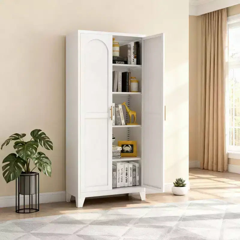 Mobile contenitore Homy Casa a 4 ante con pannelli in canna d'India e ripiani regolabili per soggiorno, sala da pranzo o ingresso, nero e naturale