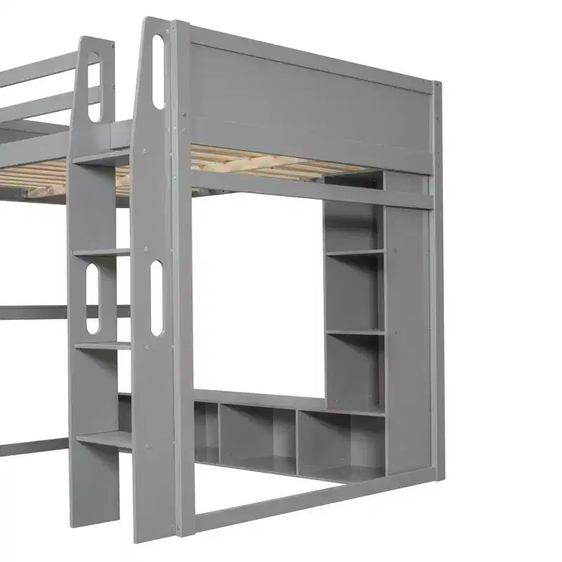 Letto a soppalco da gaming Whisen Wood, formato singolo, con scrivania, mensole multi-storage, LED e un appendiabiti