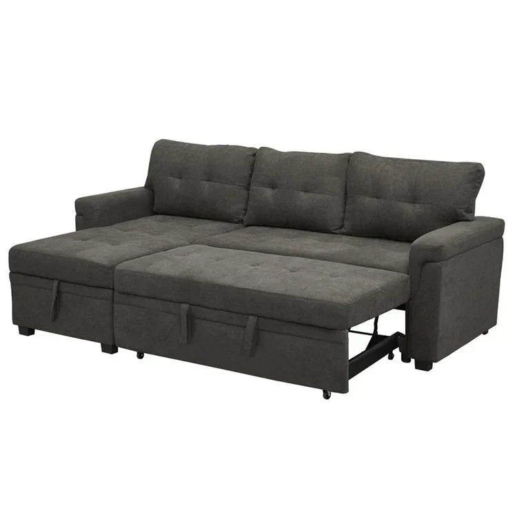 Divano componibile convertibile reversibile con letto estraibile, chaise longue con contenitore nascosto e gambe durevoli