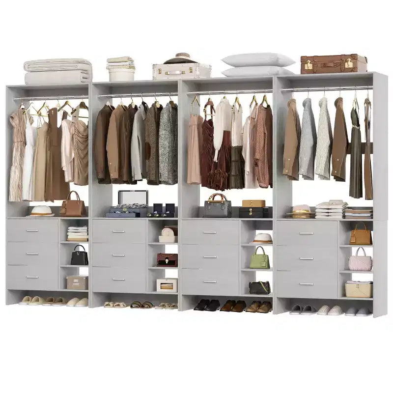Besiost Set di 4 organizer per armadio con cassetti in legno e aste appendiabiti