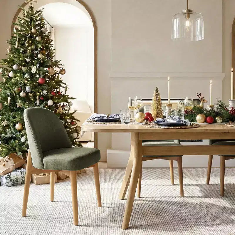 Set da pranzo 9 pezzi per 8 persone, tavolo allungabile con base a cavalletto e sedie imbottite con gambe in legno massello-Panipeachy
