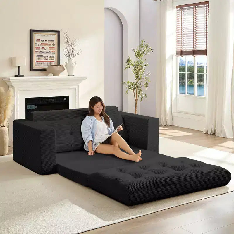 Mjkone Divano letto futon convertibile 2 in 1 da 180 cm, in tessuto a coste, pieghevole, con bottoni trapuntati, divanetto salvaspazio