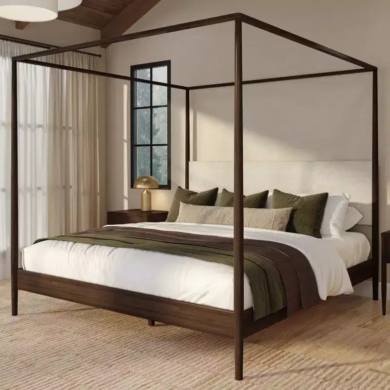 Letto a baldacchino Harbor King con testiera imbottita, biondo/Swiss Coffee (MD2411-01)