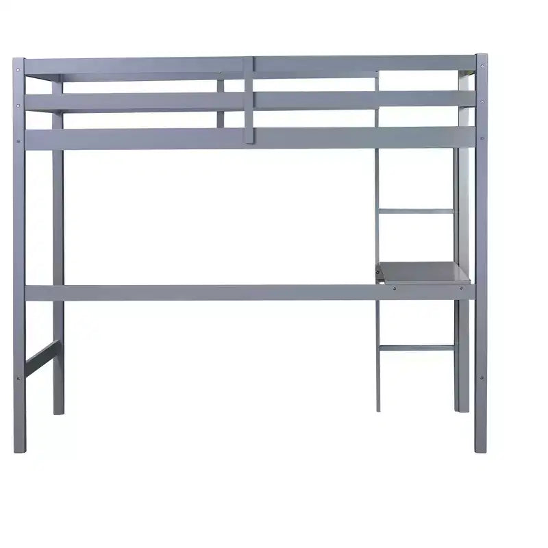Letto a soppalco Okak Minimalism con scaletta, letto a soppalco singolo in legno di gomma con spondina di sicurezza e scrivania integrata, telai per letti per bambini, ragazzi