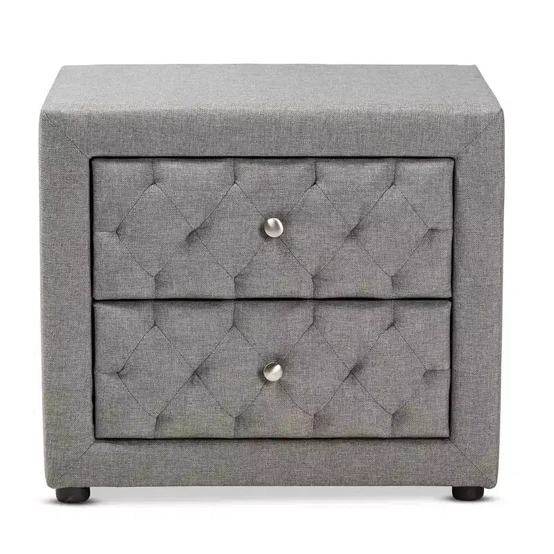 2-Drawer Upholstered Wood Nightstand - Gray with Diamond Tufting