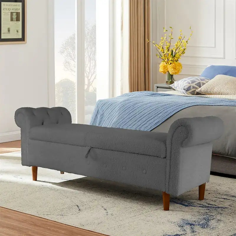 Panca contenitore per camera da letto, fondo letto, con braccioli arrotolati, in velluto, divano ottomana, panca lunga