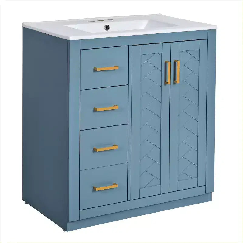 Mobile bagno 30 pollici con lavabo singolo, armadietto e 3 cassetti – Nero / Blu / Verde / Indaco / Bianco