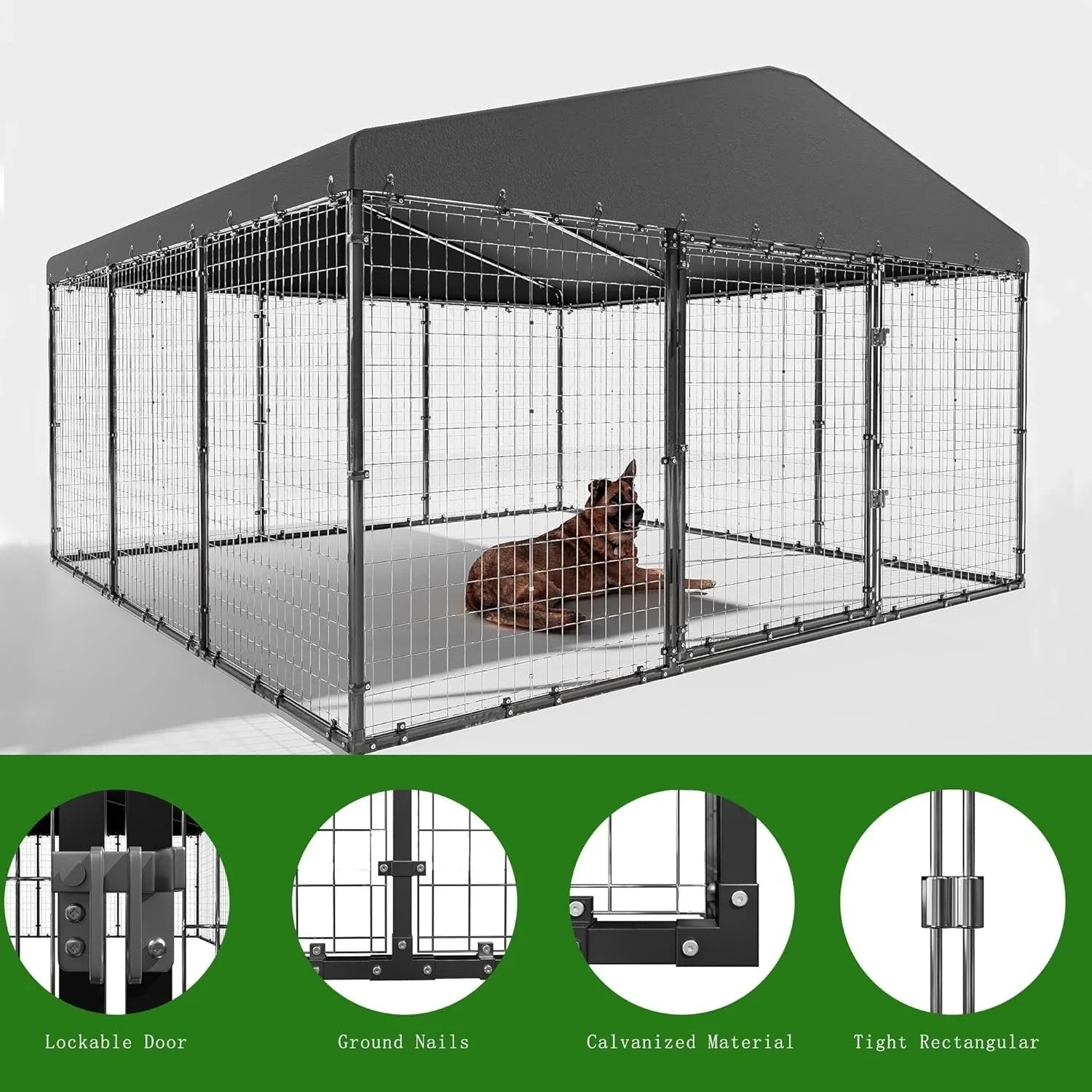 Grande niche extérieure pour chien L 118 x P 118 x H 70, enclos pour chien robuste avec toit étanche