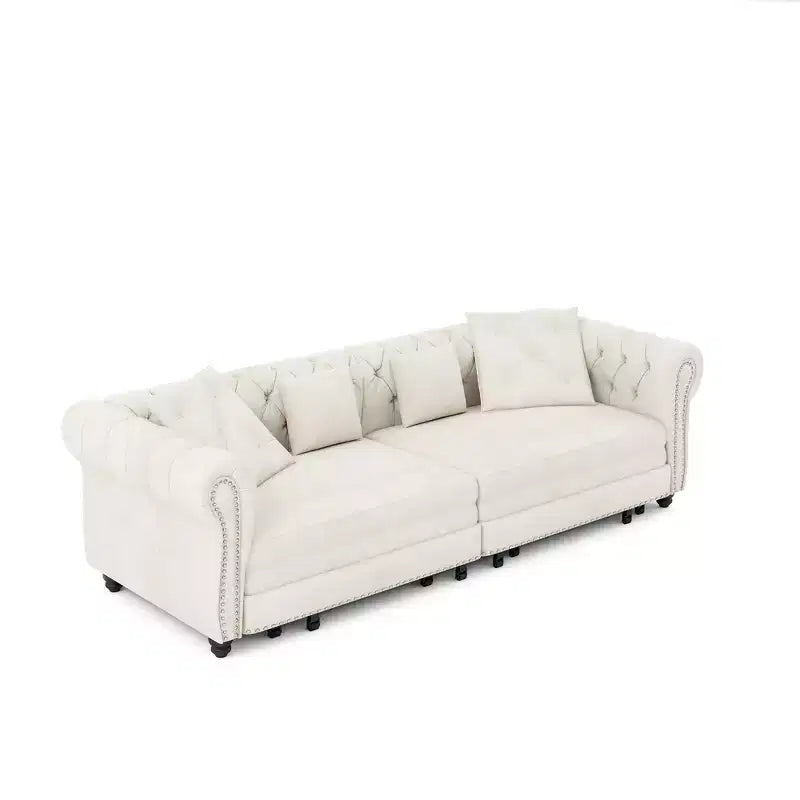 Divano Letto Estraibile 3-in-1 King Size in Velluto Whisen e Divano Letto Convertibile con Ottomana Mobile, Design Trapuntato