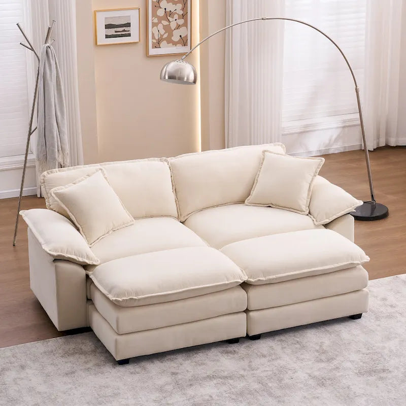 Divano a 2 posti con 2 cuscini, 2 guanciali e 2 pouf, divano confortevole - Divano profondo da soggiorno, divano modulare