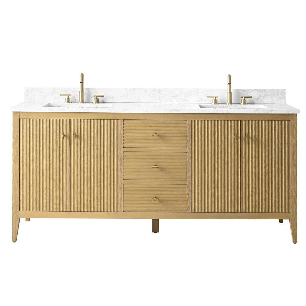Mobile lavabo doppio Vanity Art 72 per bagno con piano in marmo composito