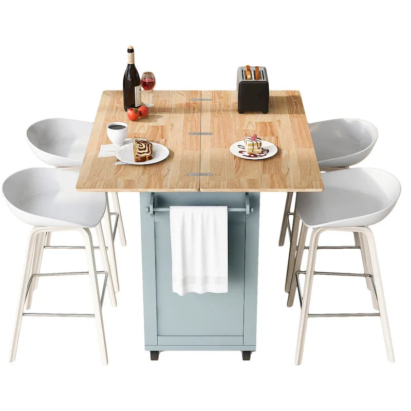 Isola da cucina con piano pieghevole, carrello da cucina con ripiano estraibile, portasciugamani e cassetto, ruote girevoli