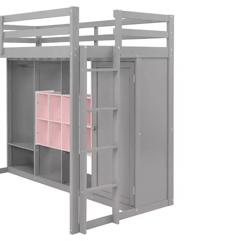 Letto a soppalco per bambini con armadio e mensole, Struttura in legno per letto a soppalco con mobiletto contenitore per bambini e ragazzi