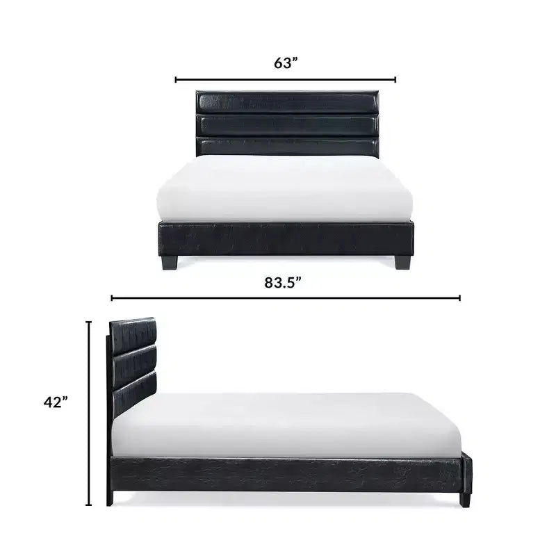 Letto imbottito in pelle Hudson nero - ClickDecor