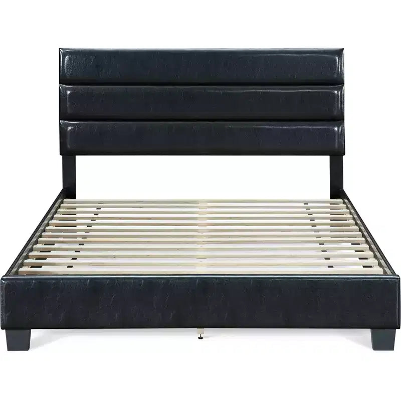 Letto imbottito in pelle Hudson nero - ClickDecor