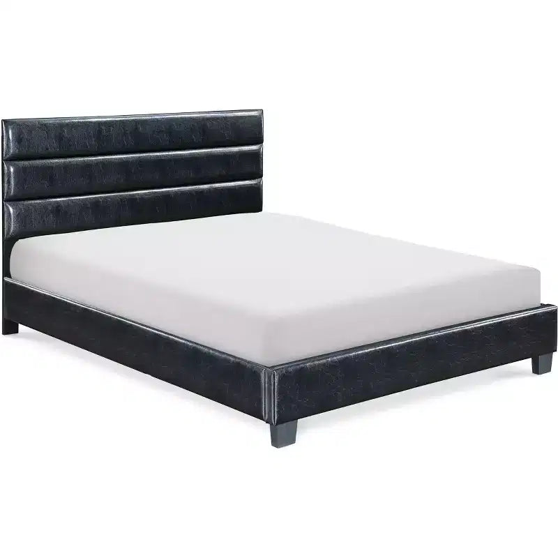 Letto imbottito in pelle Hudson nero - ClickDecor