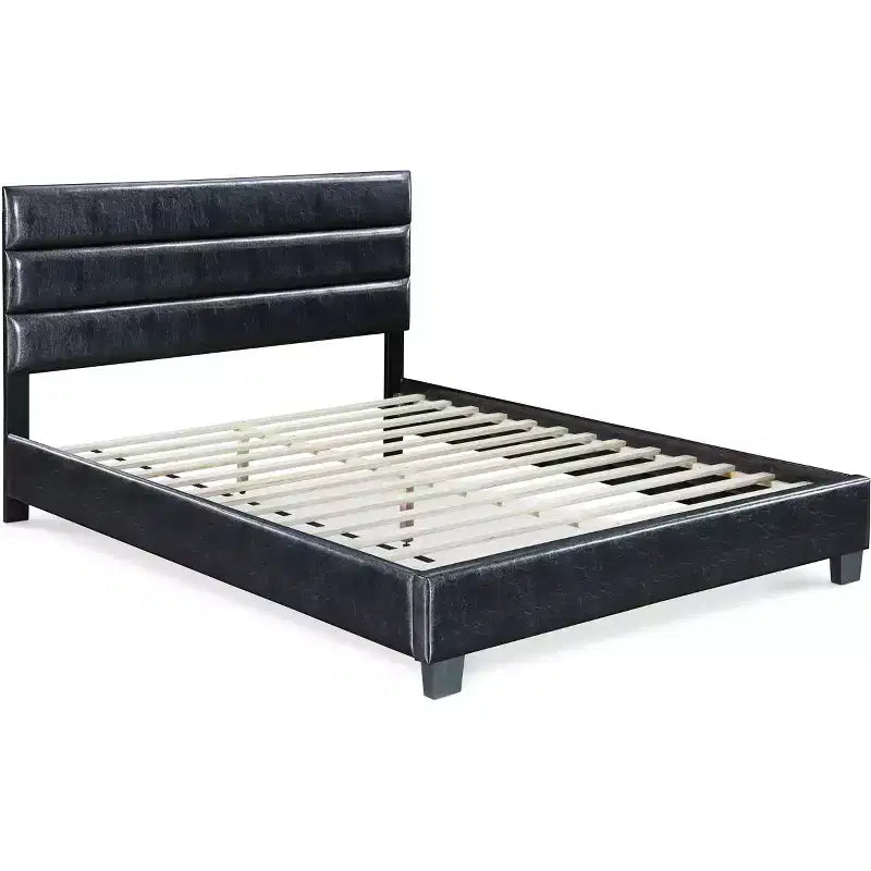 Letto imbottito in pelle Hudson nero - ClickDecor