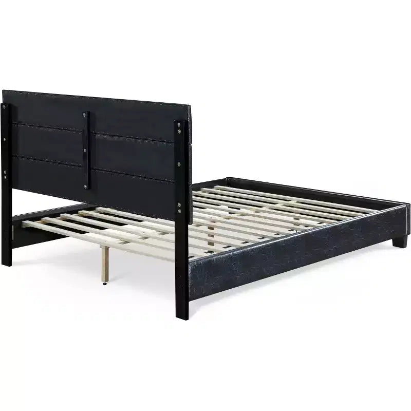 Letto imbottito in pelle Hudson nero - ClickDecor