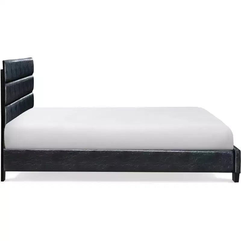 Letto imbottito in pelle Hudson nero - ClickDecor