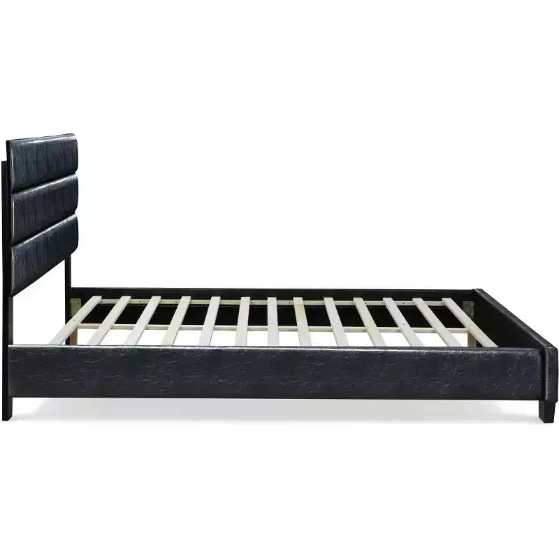 Letto imbottito in pelle Hudson nero - ClickDecor