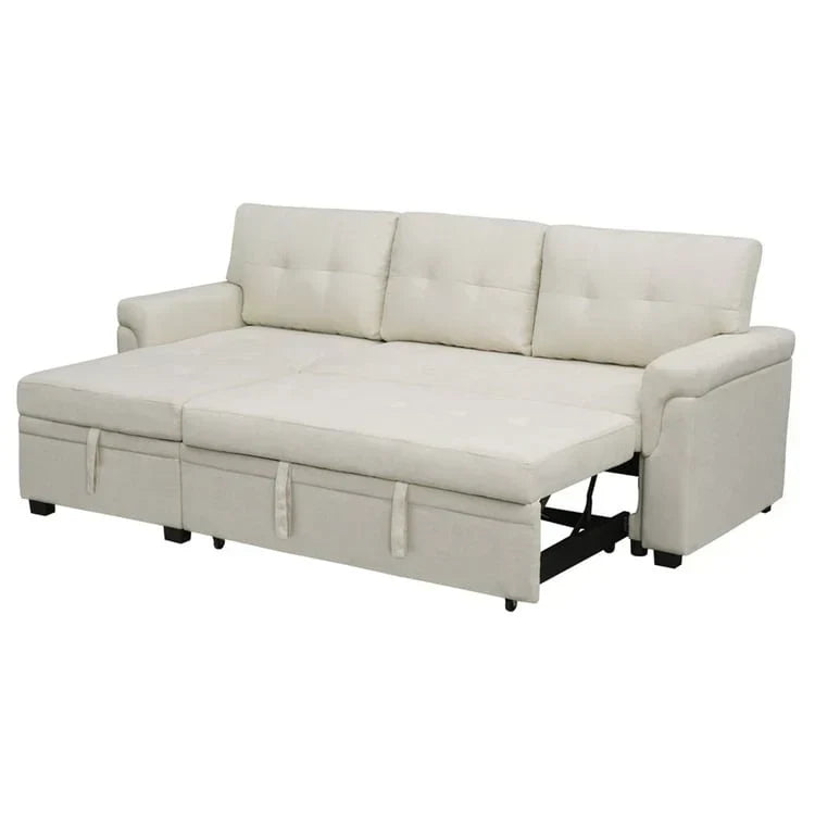 Divano componibile convertibile reversibile con letto estraibile, chaise longue con contenitore nascosto e gambe durevoli