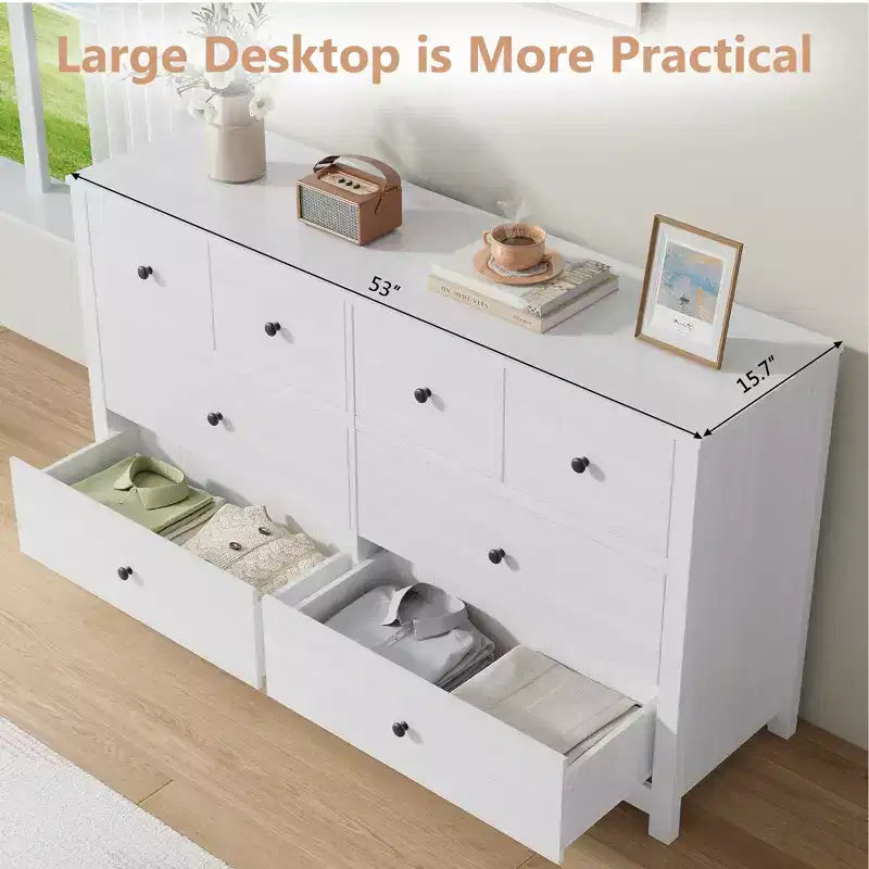 Cassettiera Moderna a 8 Cassetti per Camera da Letto, Ampio Comò in Legno con Contenitore Profondo, Mobile Organizzatore Autoportante per Soggiorno