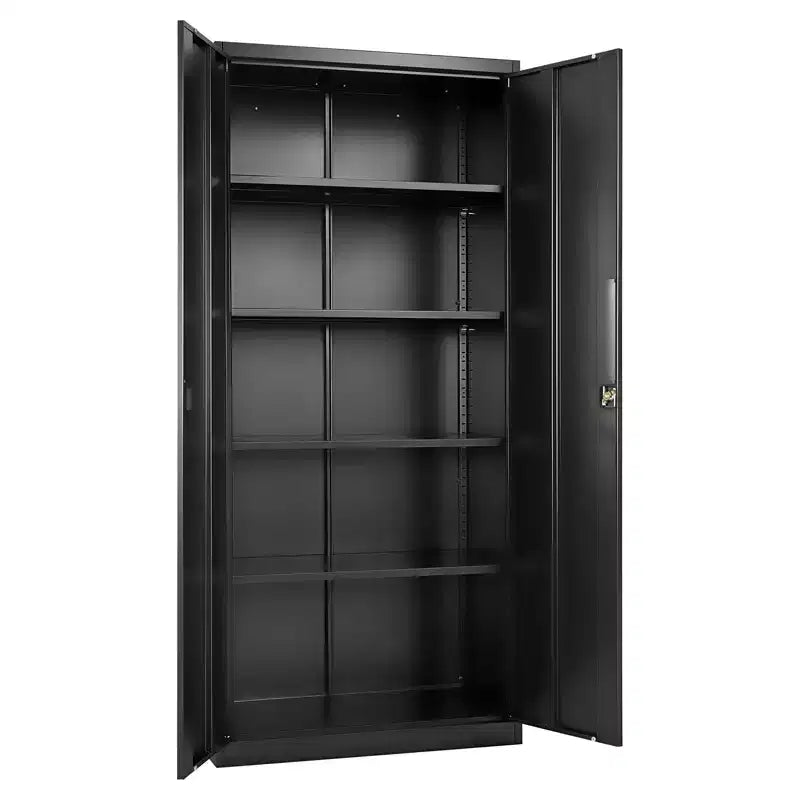 Armadietto portaoggetti in metallo VEVOR, armadietto da garage in acciaio con serratura da 175 cm con 4 ripiani regolabili, 2 ante magnetiche, 2 chiavi, 5 livelli di archiviazione attrezzi, nero