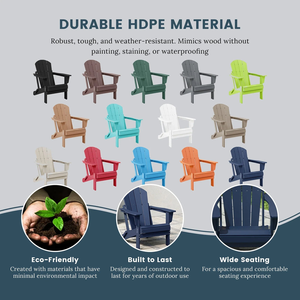 Polytrends Laguna Sedia Adirondack Pieghevole da Esterno per Patio Resistente allo Sbiadimento e alle Intemperie