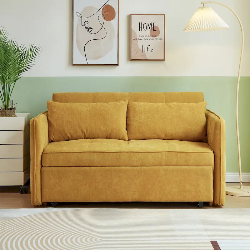 Divano letto estraibile in ciniglia gialla - 39,00 x 53,50 x 31,50