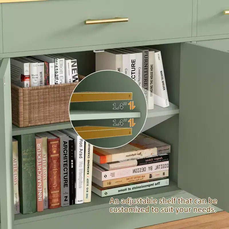 Mobile Buffet Celebalcony con Contenitore, Grande Mobile Contenitore da Cucina da 53,4 pollici con 3 Cassetti e 4 Ante, Ripiano Regolabile per Cucina, Soggiorno