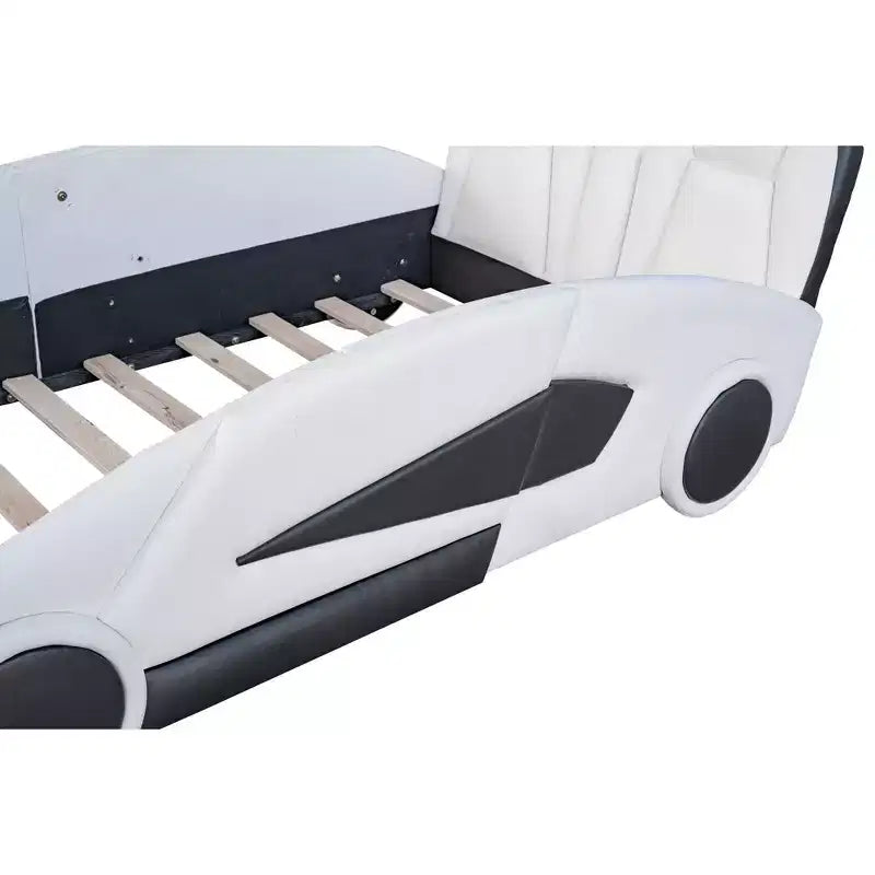 Letto a piattaforma a forma di auto da corsa Whisen Wood, formato singolo, con LED e schienale imbottito