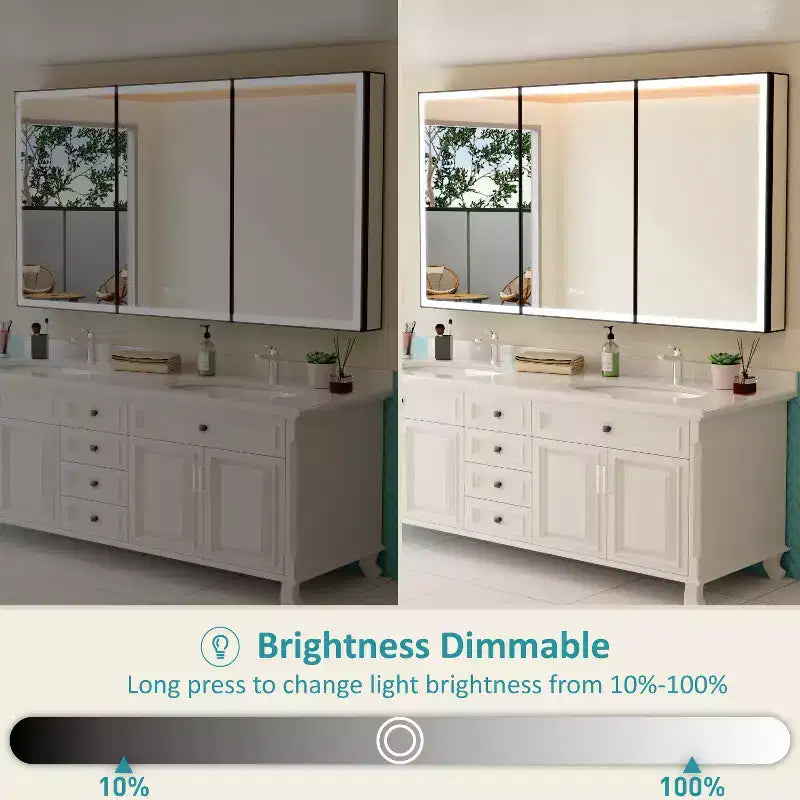 Pensile da Bagno con Specchio LED, Montaggio a Superficie o Incasso, Luce Dimmerabile, Antiappannamento, Ripiani Regolabili