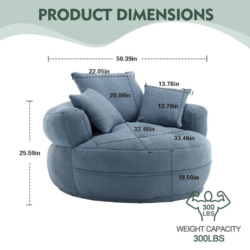 Divano Pigro Rotondo – Bianco/Blu/Grigio/Giallo/Arancione/Rosso Rosa/Blu Marino/Verde, Posto Singolo e Coppia
