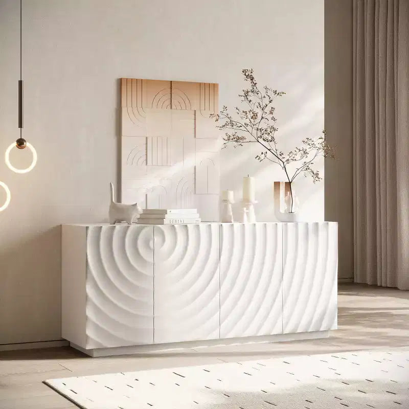 59 Modern Spiral Madia Buffet, Mobile Contenitore a Basso Profilo da Ingresso con Ante a Ondulazione 3D
