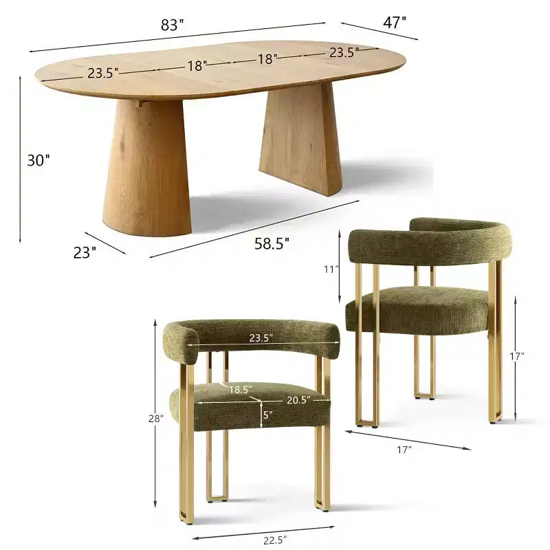Set Tavolo da Pranzo Rotondo Espandibile a Ovale con 4 Poltroncine in Velluto, Design Moderno con Base a Piedistallo, Posti a Sedere Fino a 8 Persone-Panipeachy