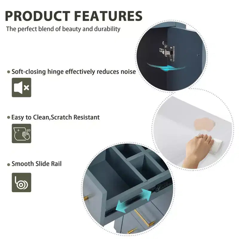 Mobile bagno 30 pollici con lavabo singolo, armadietto e 3 cassetti – Nero / Blu / Verde / Indaco / Bianco