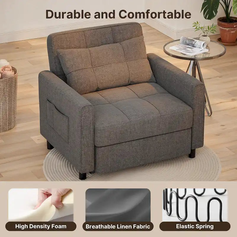 Poltrona Letto Trasformabile 3-in-1, Divano da Salotto Pieghevole Regolabile Imbottito