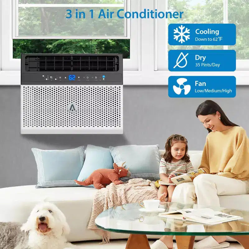 Condizionatore da Finestra Intelligente Acekool 6.000 BTU, Climatizzatore da Stanza Wi-Fi con Telecomando, Raffreddamento Silenzioso per Ambienti Fino a 23 Mq