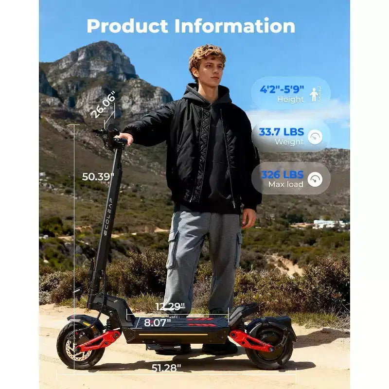 Monopattino elettrico ECOLEAP L7 PRO per adulti, doppio motore di picco da 4000W, 70 km/h, autonomia di 120 km, doppia sospensione, freni a disco anteriori e posteriori, UL