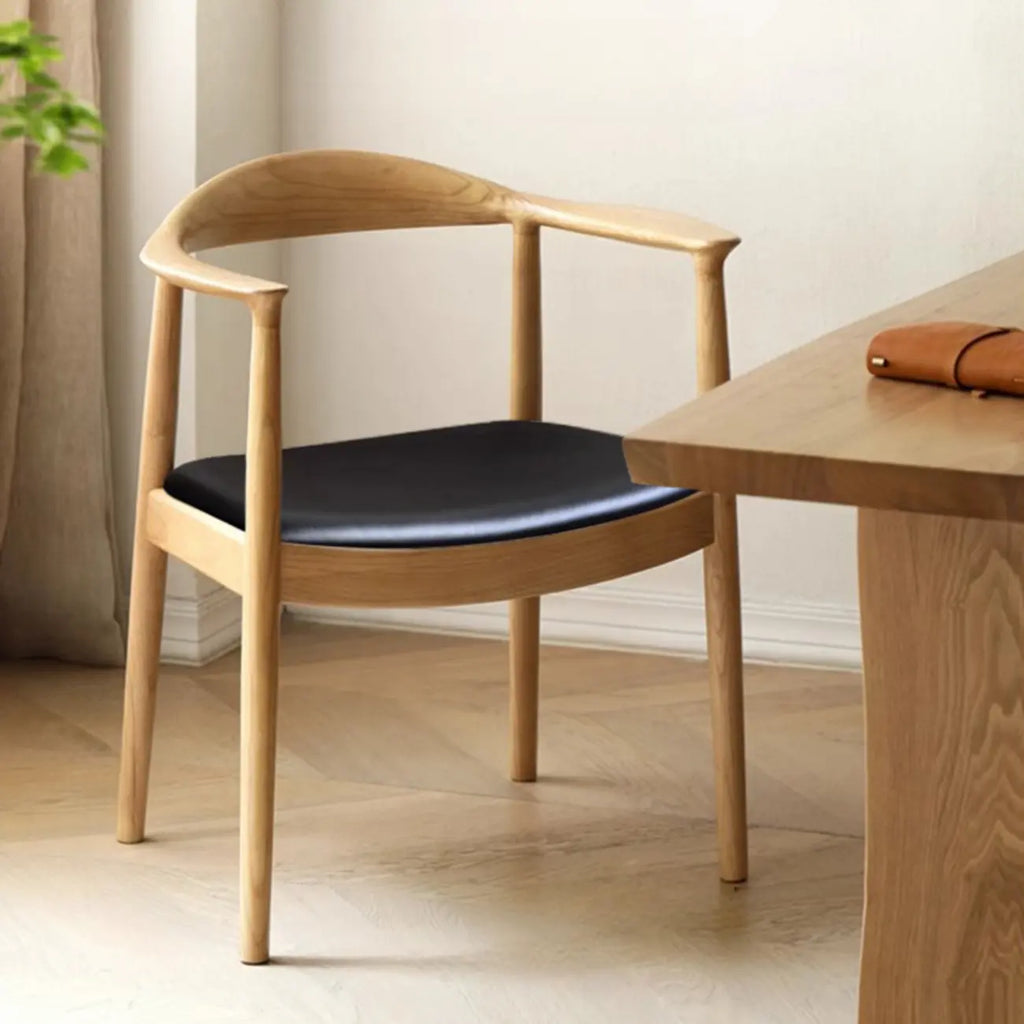 Sedia da pranzo scandinava con braccioli, seduta intrecciata in legno curvo