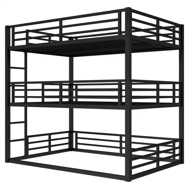 Letto a castello triplo completo, in metallo, con ringhiere di sicurezza, letto a castello robusto con design a riduzione di rumore, nero
