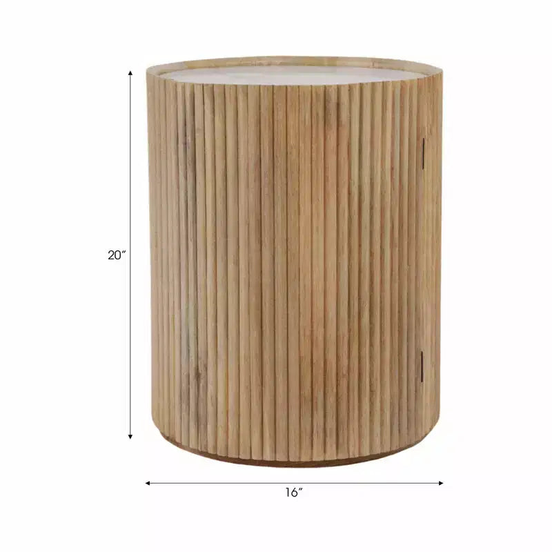 Tavolino Laterale Decorativo in Legno Scanalato con Piano in Marmo e Spazio Contenitivo - Piccolo Tavolino d'Appoggio per Arredo Camera da Letto o Soggiorno