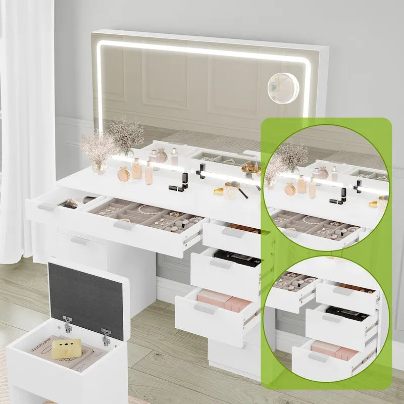 Moasis 46 Mobile con specchio illuminato, presa integrata e porta asciugacapelli - 55,8 A x 46 L x 11,7 P